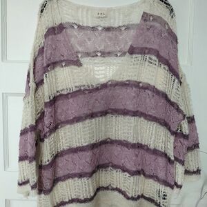 POL Women's V-Neck Sweater - Lavender and Cream